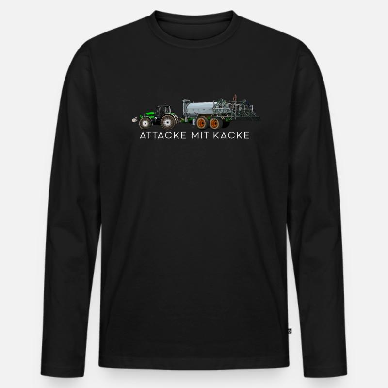 Attacke Mit Kacke Lustiger Traktor Bauer Spruch - Männer Premium Bio Langarmshirt - Schwarz