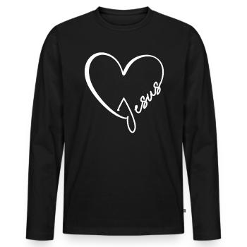 Jésus Amour Cœur Cadeau - T-shirt manches longues Premium bio Homme - noir - Devant - Nico (187cm)