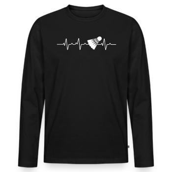 Herzschlag Herzlinie Herzfrequenz Federball - Männer Premium Bio Langarmshirt - Schwarz - Vorne - Nico (187cm)