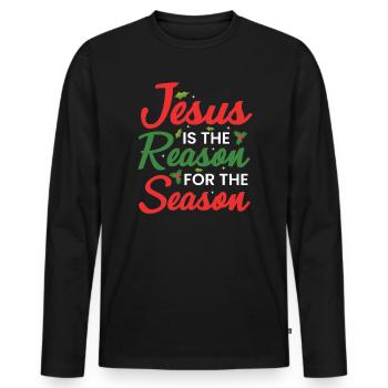 Jesus Is The Reason Of The Season - Männer Premium Bio Langarmshirt - Schwarz - Vorne - Nico (187cm)