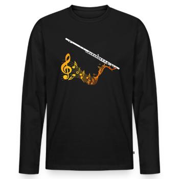 Flute Gift Music Sheet Music Clef - Men's Premium Organic Long Sleeve Shirt - black - Front - Nico (187cm)