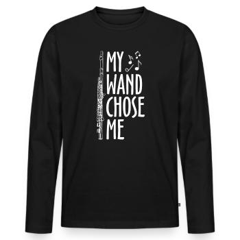 My Wand Chose Me Flute Gift - Men's Premium Organic Long Sleeve Shirt - black - Front - Nico (187cm)