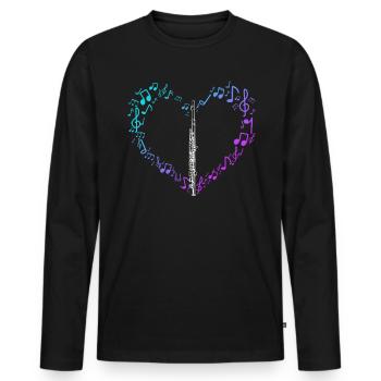 Flute Gift Music Notes Heart Love - Men's Premium Organic Long Sleeve Shirt - black - Front - Nico (187cm)