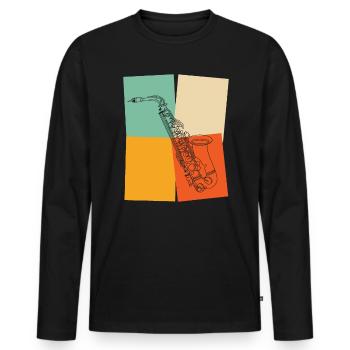 Vintage Retro Saxophone Professeur Cadeau - T-shirt manches longues Premium bio Homme - noir - Devant - Nico (187cm)