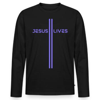 Jesus-Lives, Jesus-Lebt, christliche Motivation - Männer Premium Bio Langarmshirt - Schwarz - Vorne - Nico (187cm)