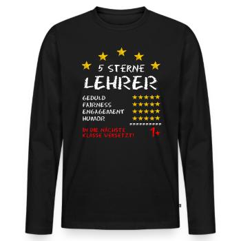Lehrer Zeugnis Spruch 5 Sterne Lehrer - Männer Premium Bio Langarmshirt - Schwarz - Vorne - Nico (187cm)