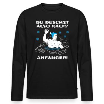 Eisbaden Spruch für Eisbader zum Winterbaden - Männer Premium Bio Langarmshirt - Schwarz - Vorne - Nico (187cm)