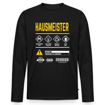 Hausmeister Gebrauchsanweisung - Männer Premium Bio Langarmshirt - Schwarz - Vorne - Nico (187cm)