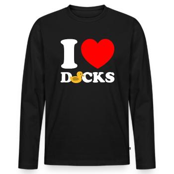 I Love Ducks Rubber Ducks Gummiente - Männer Premium Bio Langarmshirt - Schwarz - Vorne - Nico (187cm)