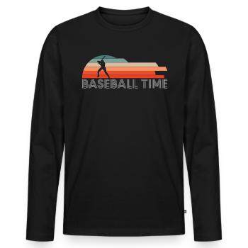 Vintage Retro Baseball Time Shirt Geschenk - Männer Premium Bio Langarmshirt - Schwarz - Vorne - Nico (187cm)