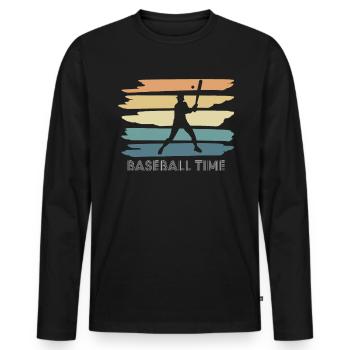 Vintage Retro Baseball Time Shirt Geschenk - Männer Premium Bio Langarmshirt - Schwarz - Vorne - Nico (187cm)