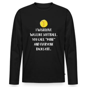 Softball Player Shirt Gift - Men's Premium Organic Long Sleeve Shirt - black - Front - Nico (187cm)