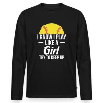 Je sais que je joue comme une fille essayez de garder la chemise - T-shirt manches longues Premium bio Homme - noir - Devant - Nico (187cm)