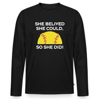 She Belived She Could So She Did Softball Shirt - Men's Premium Organic Long Sleeve Shirt - black - Front - Nico (187cm)