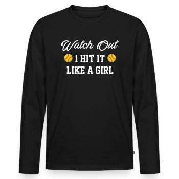 Attention 1 frappez-le comme une chemise de softball pour fille - T-shirt manches longues Premium bio Homme - noir - Devant - Nico (187cm)