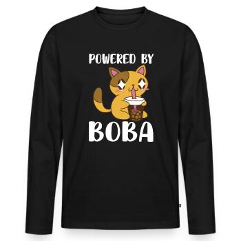 Powered By Boba Shirt Geschenk Anime Katze - Männer Premium Bio Langarmshirt - Schwarz - Vorne - Nico (187cm)
