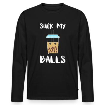 Suck My Balls Boba Tea Bubble Tee - Männer Premium Bio Langarmshirt - Schwarz - Vorne - Nico (187cm)