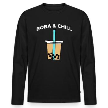 Boba & Chill Shirt Geschenk - Männer Premium Bio Langarmshirt - Schwarz - Vorne - Nico (187cm)
