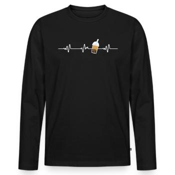 Heartbeat Heartline Fréquence cardiaque Boba Thé - T-shirt manches longues Premium bio Homme - noir - Devant - Nico (187cm)