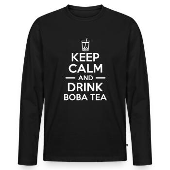 Keep Calm And Drink Boba Tea Shirt Geschenk - Männer Premium Bio Langarmshirt - Schwarz - Vorne - Nico (187cm)