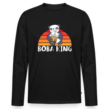 Boba Kind Panda Bär Shirt Geschenk - Männer Premium Bio Langarmshirt - Schwarz - Vorne - Nico (187cm)