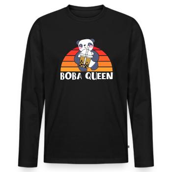 Boba Queen Panda Bär Shirt Geschenk - Männer Premium Bio Langarmshirt - Schwarz - Vorne - Nico (187cm)
