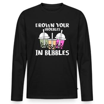 Drown Your Troubles In Bubbles Shirt Boba Tea - Männer Premium Bio Langarmshirt - Schwarz - Vorne - Nico (187cm)