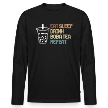 Eat Sleep Drink Boba Tea Repeat Shirt Gift - Men's Premium Organic Long Sleeve Shirt - black - Front - Nico (187cm)