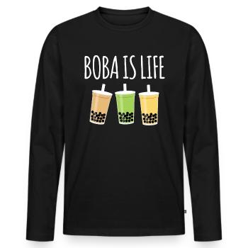 Boba Is Life Shirt Geschenk Bubble Tea - Männer Premium Bio Langarmshirt - Schwarz - Vorne - Nico (187cm)