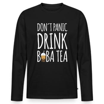 Don't Panic Drink Boba Tea Shirt Gift Bubble - Men's Premium Organic Long Sleeve Shirt - black - Front - Nico (187cm)