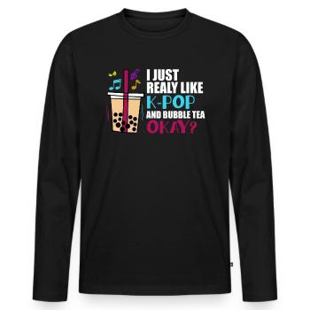 J’aime vraiment la K-pop et le bubble tea OK? - T-shirt manches longues Premium bio Homme - noir - Devant - Nico (187cm)