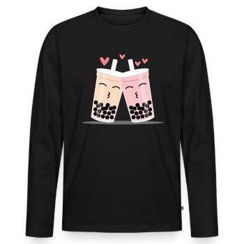 Love Boba Tea Bubble Tee Partnerlook - Männer Premium Bio Langarmshirt - Schwarz - Vorne - Nico (187cm)