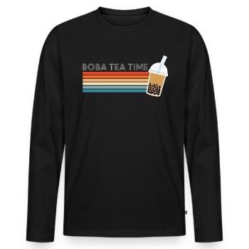 Vintage Retro Boba Tea Time Shirt Geschenk - Männer Premium Bio Langarmshirt - Schwarz - Vorne - Nico (187cm)