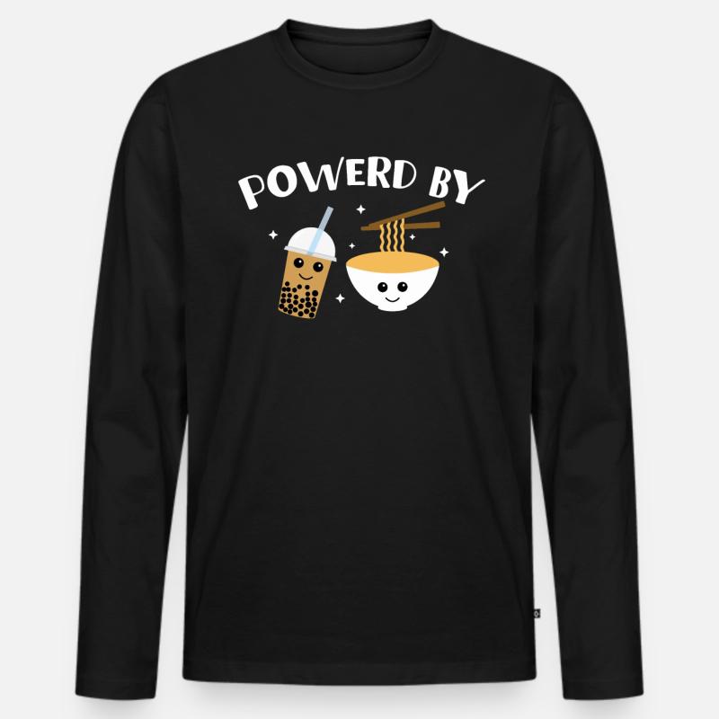 Powered By Boba Tea And Ramen - Männer Premium Bio Langarmshirt - Schwarz