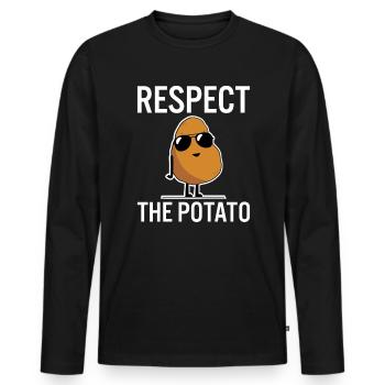 Respect The Potato Potato Shirt Gift - Men's Premium Organic Long Sleeve Shirt - black - Front - Nico (187cm)