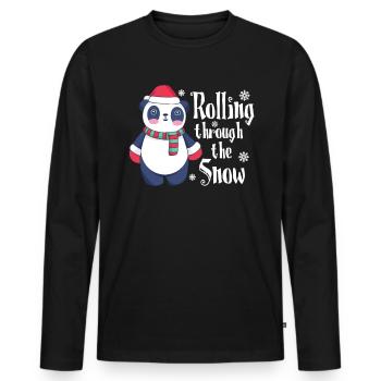 Rolling Through The Snow Pandabär Shirt - Männer Premium Bio Langarmshirt - Schwarz - Vorne - Nico (187cm)