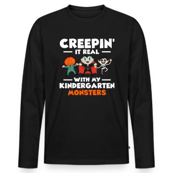 Creepin It Real With My Kindergarten Monsters - Männer Premium Bio Langarmshirt - Schwarz - Vorne - Nico (187cm)
