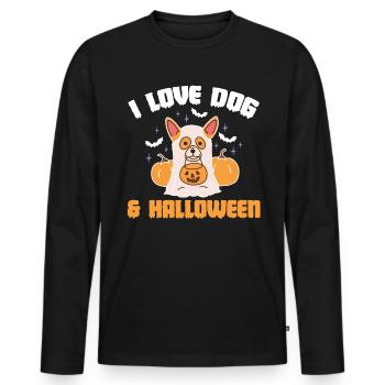 I Love Dog And Halloween Shirt - Männer Premium Bio Langarmshirt - Schwarz - Vorne - Nico (187cm)