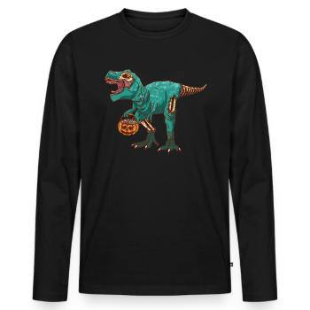 Dinosaur Dino Halloween Zombie - Men's Premium Organic Long Sleeve Shirt - black - Front - Nico (187cm)