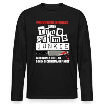True Crime Shirt für True Crime Podcast Fans - Männer Premium Bio Langarmshirt - Schwarz - Vorne - Nico (187cm)