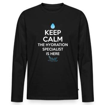 Restez calme Le spécialiste de l’hydratation est là - T-shirt manches longues Premium bio Homme - noir - Devant - Nico (187cm)