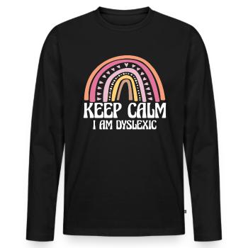Restez calme, je suis dyslexique - T-shirt manches longues Premium bio Homme - noir - Devant - Nico (187cm)