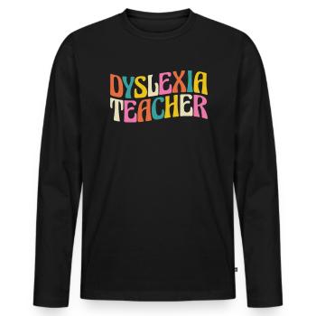 Cadeau de chemise d’enseignant dyslexie - T-shirt manches longues Premium bio Homme - noir - Devant - Nico (187cm)