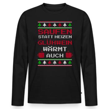 Glühwein saufen Ugly Christmas Glühweintasse - Männer Premium Bio Langarmshirt - Schwarz - Vorne - Nico (187cm)