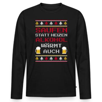 Bier Spruch für Biertrinker im Ugly Christmas Stil - Männer Premium Bio Langarmshirt - Schwarz - Vorne - Nico (187cm)