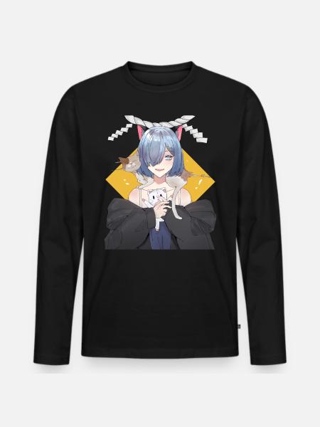 Kawaii Anime Neko Cat Pige Manga Otaku - Premium økologisk langærmet T-shirt til mænd - sort