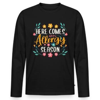 Here Comes Allergy Season Shirt - Männer Premium Bio Langarmshirt - Schwarz - Vorne - Nico (187cm)