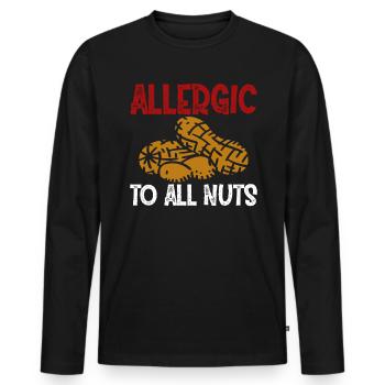 Allergic To All Nuts Nussallergie Shirt - Männer Premium Bio Langarmshirt - Schwarz - Vorne - Nico (187cm)