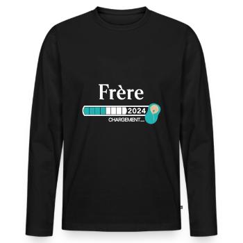 Frère 2024 Chargement... - T-shirt manches longues Premium bio Homme - noir - Devant - Nico (187cm)
