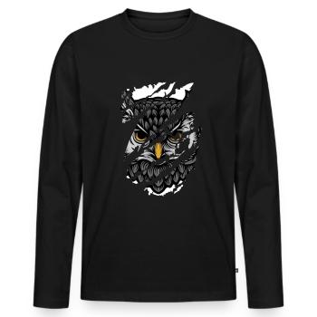 Owl - Hibou - T-shirt manches longues Premium bio Homme - noir - Devant - Nico (187cm)